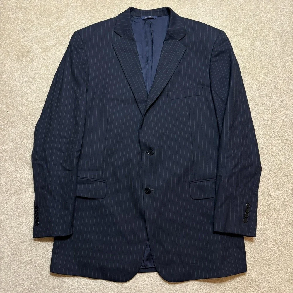 Brooks Brothers Blazer Mens 44L Blue Navy Pinstripe Wool Suit Jacket Two Button